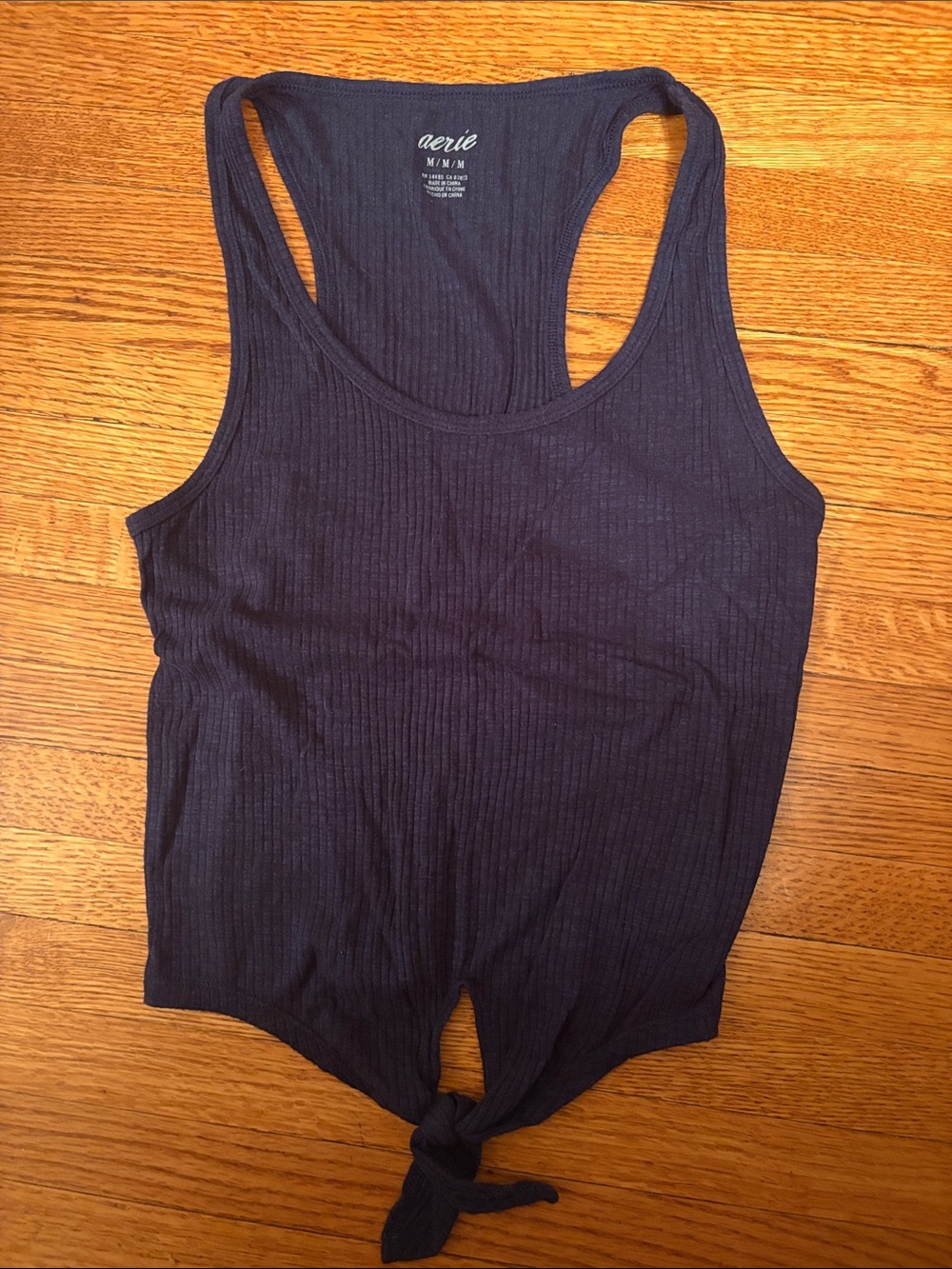 aerie navy ribbed tie-front racerback tank